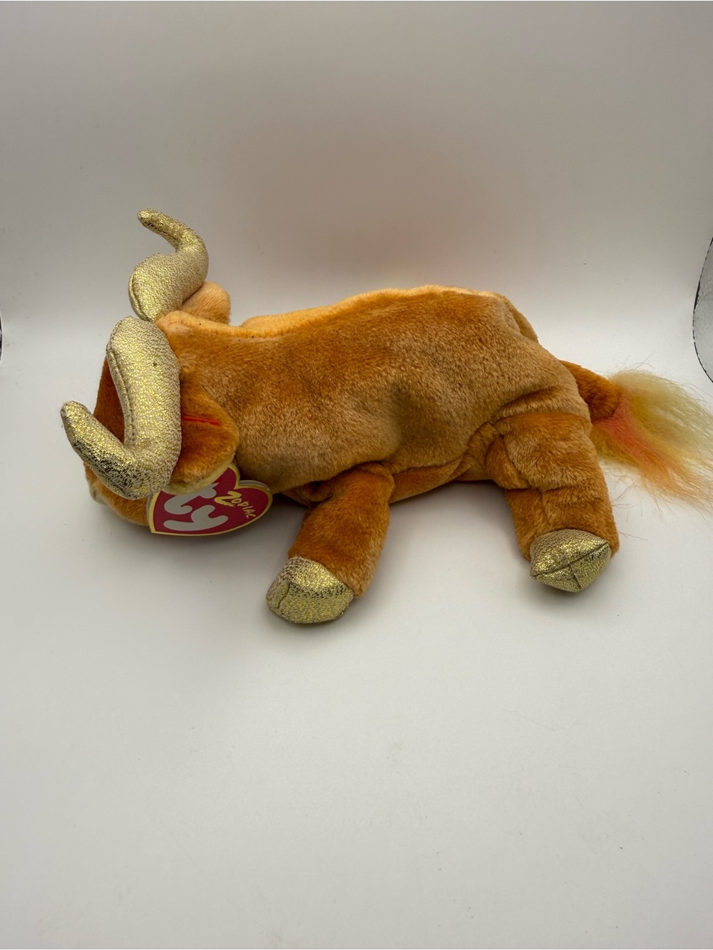 2000 TY Zodiac Ox Beanie Baby Orange Bull Plush-Gold Metallic Horns Y2K Rare
